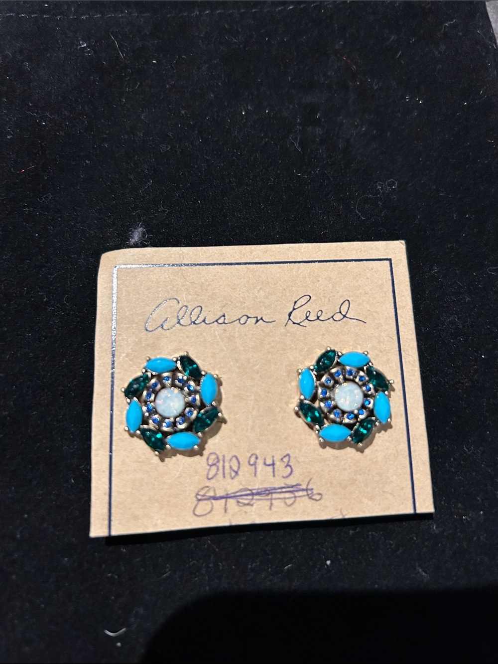 Turquoise & Emerald Floral Stud Earrings